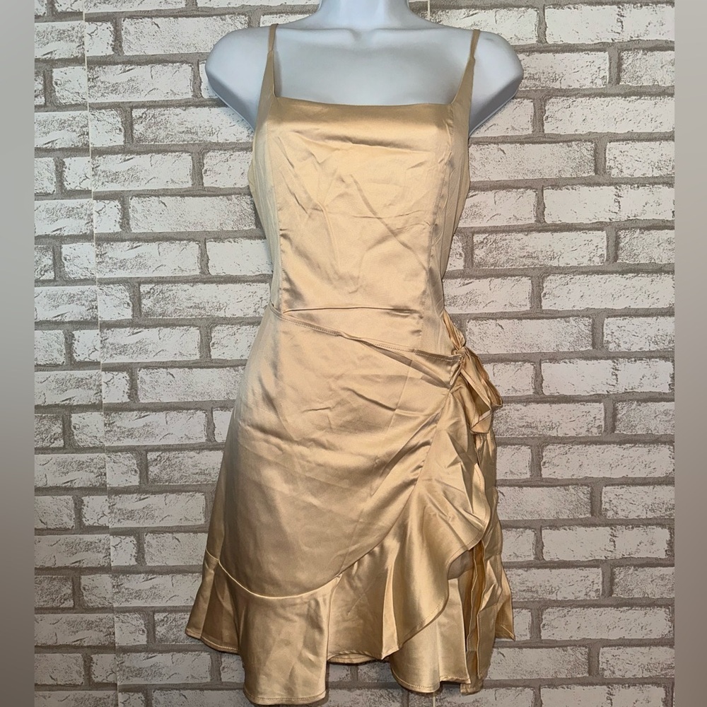 Princess Polly Satin Wrap Mini Dress – Champagne Gold - Picture 5 of 5